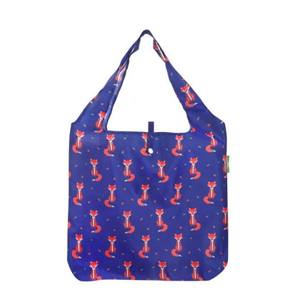 Eco Chic Lightweight Foldable Reusable Shopping Bag (Foxes Navy)