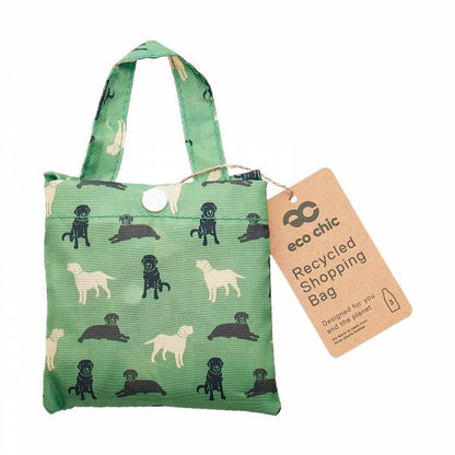 Eco Chic Lightweight Foldable Reusable Shopping Bag (Labradors Green)