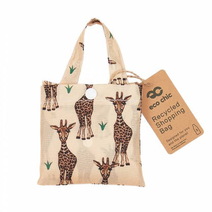 Eco Chic Lightweight Foldable Reusable Shopping Bag (Beige Giraffes)