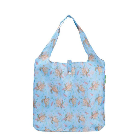 Eco Chic Lightweight Foldable Reusable Shopping Bag (Sea Turtles Blue)