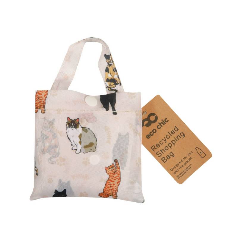 Eco Chic Lightweight Foldable Reusable Shopping Bag (Beloved Cats Beige)