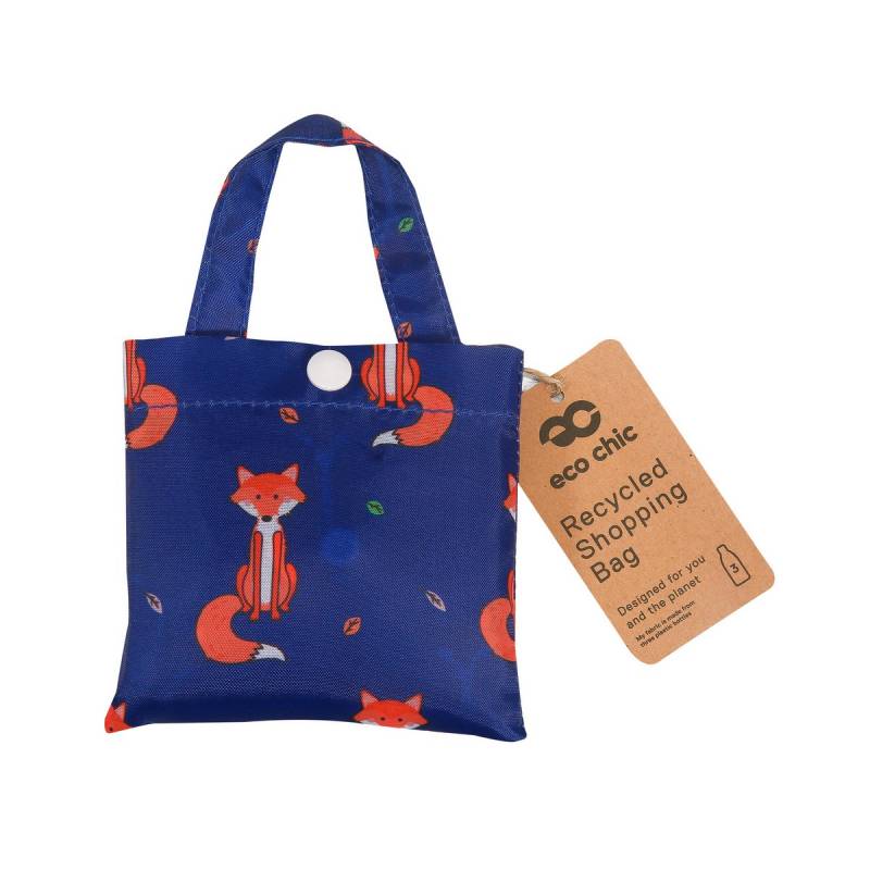 Eco Chic Lightweight Foldable Reusable Shopping Bag (Foxes Navy)