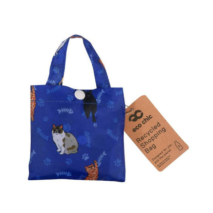 Eco Chic Lightweight Foldable Reusable Shopping Bag (Beloved Cats Blue)