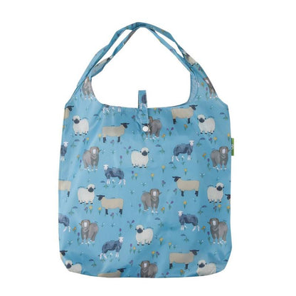 Eco Chic Lightweight Foldable Reusable Shopping Bag (Realism Sheep Blue)