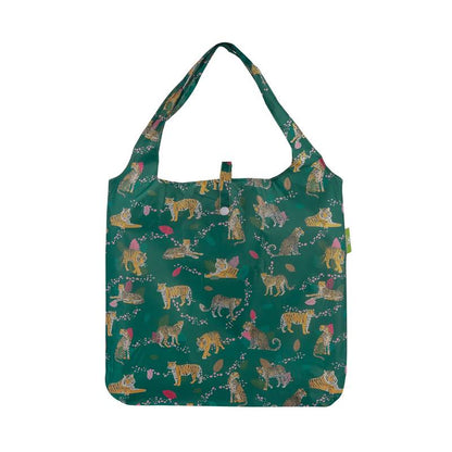 Eco Chic Lightweight Foldable Reusable Shopping Bag (Big Cat Green)