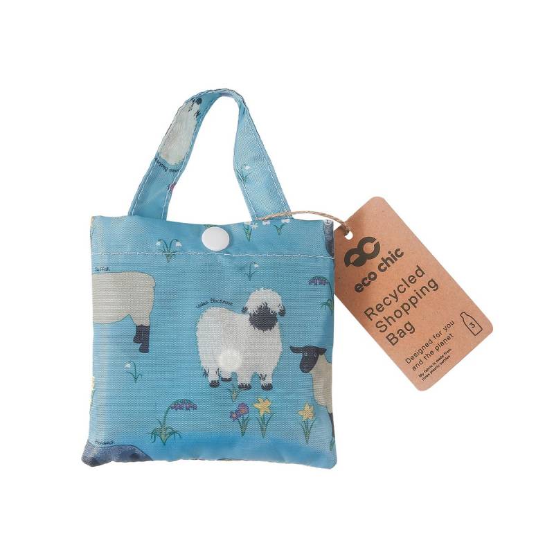 Eco Chic Lightweight Foldable Reusable Shopping Bag (Realism Sheep Blue)