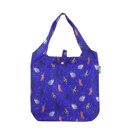 Eco Chic Lightweight Foldable Reusable Shopping Bag (Beloved Cats Blue)