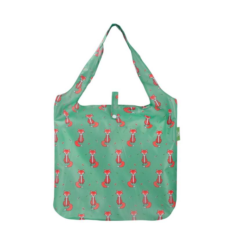 Eco Chic Lightweight Foldable Reusable Shopping Bag (Foxes Green)