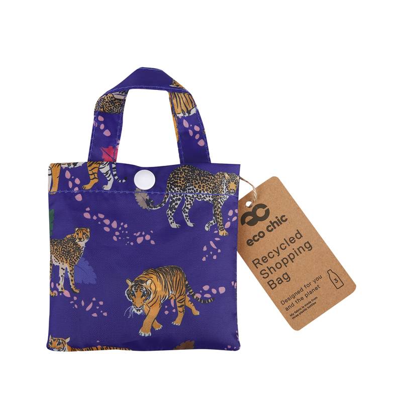 Eco Chic Lightweight Foldable Reusable Shopping Bag (Big Cat Blue)