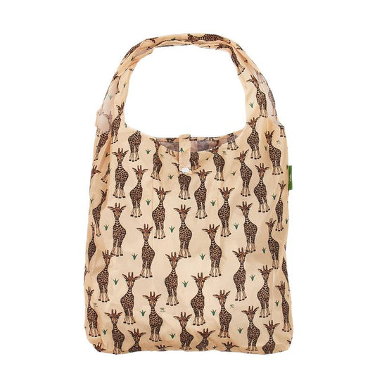 Eco Chic Lightweight Foldable Reusable Shopping Bag (Beige Giraffes)