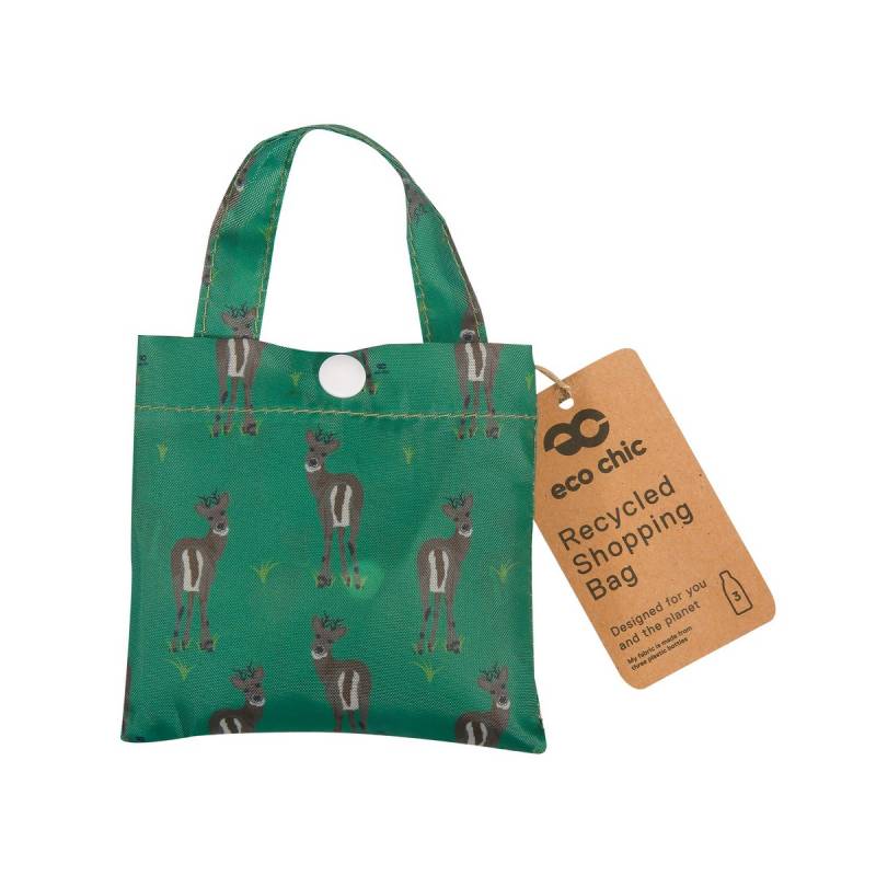 Eco Chic Lightweight Foldable Reusable Shopping Bag (Deer Green)