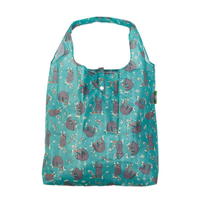 New Eco Chic 100% Recycled Foldable Sloth Print Reusable Shopper Bag [EC-A47BU]