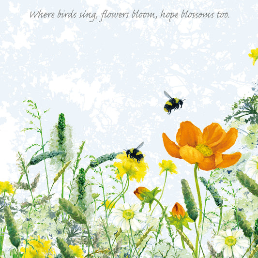 Poppies and Bees Greeting Card- Nature?s Hope Where birds sing and flowers bloom, hope blossoms too