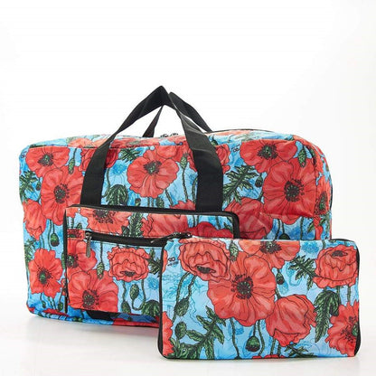 Eco Chic Recycled Cabin Approved 30 Litre Foldable Holdall (Poppies - Blue)