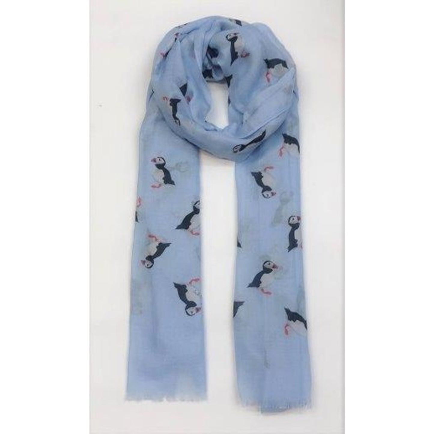 Pale Blue Puffin Print Scarf