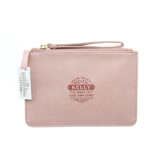 Clutch Bag With Handle & Embossed Text "Kelly"