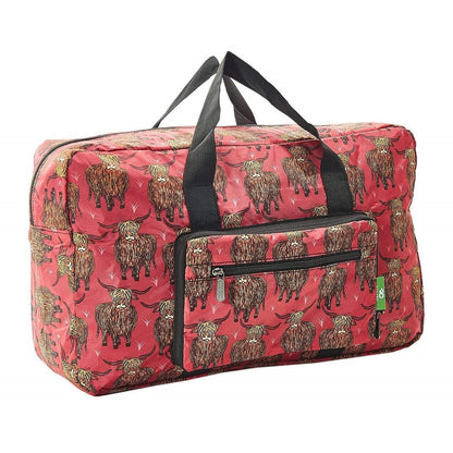 Eco Chic Lightweight Foldable Holdall Highland Cow (Red)