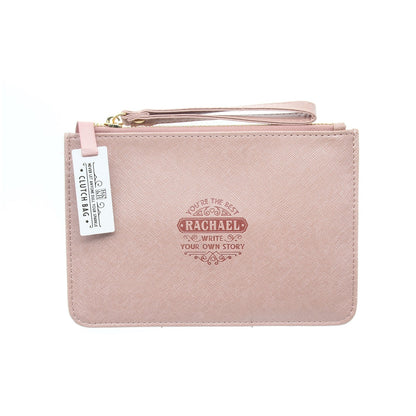 Clutch Bag With Handle & Embossed Text "Rachael"