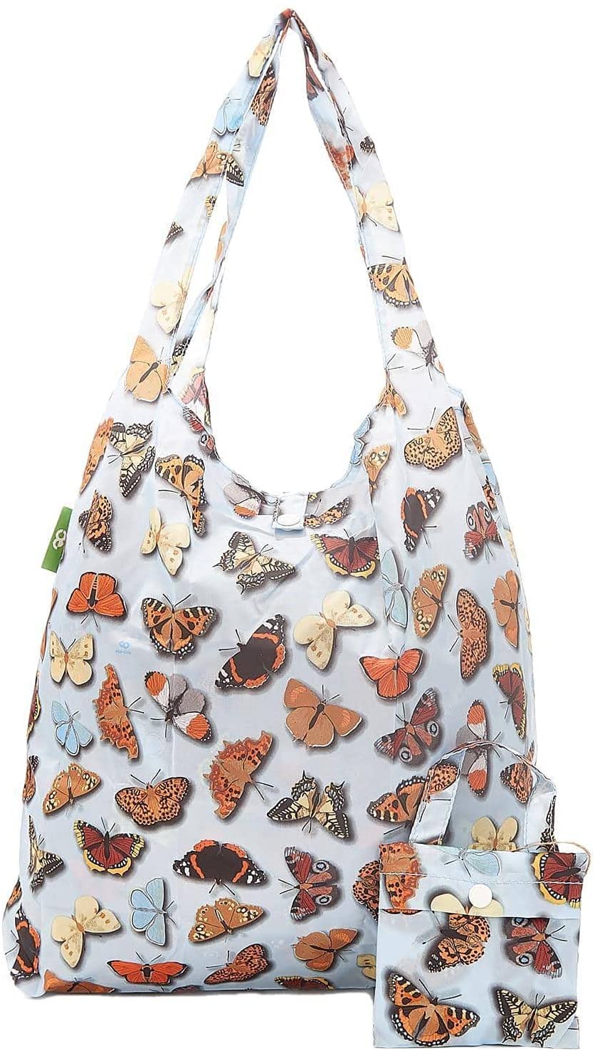 Eco Chic Lightweight Foldable Reusable Shopping Bag (Wild Butterflies Blue)