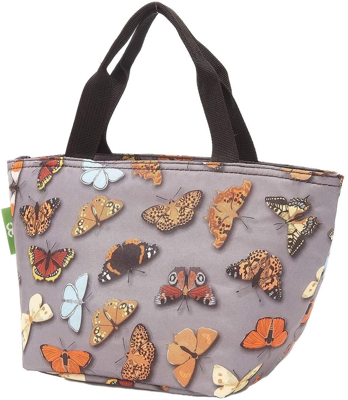 Eco Chic Lightweight Foldable Lunch Bag (Wild Butterflies Grey)