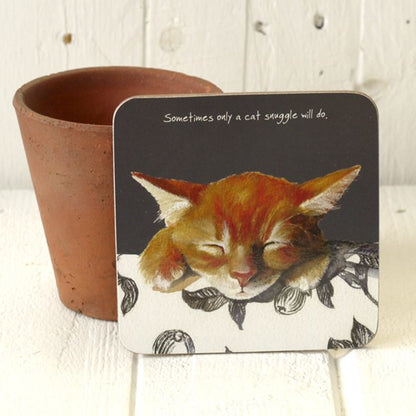 Ginger Kitten Coaster - Snuggle "Sometimes only a cat snuggle will do."