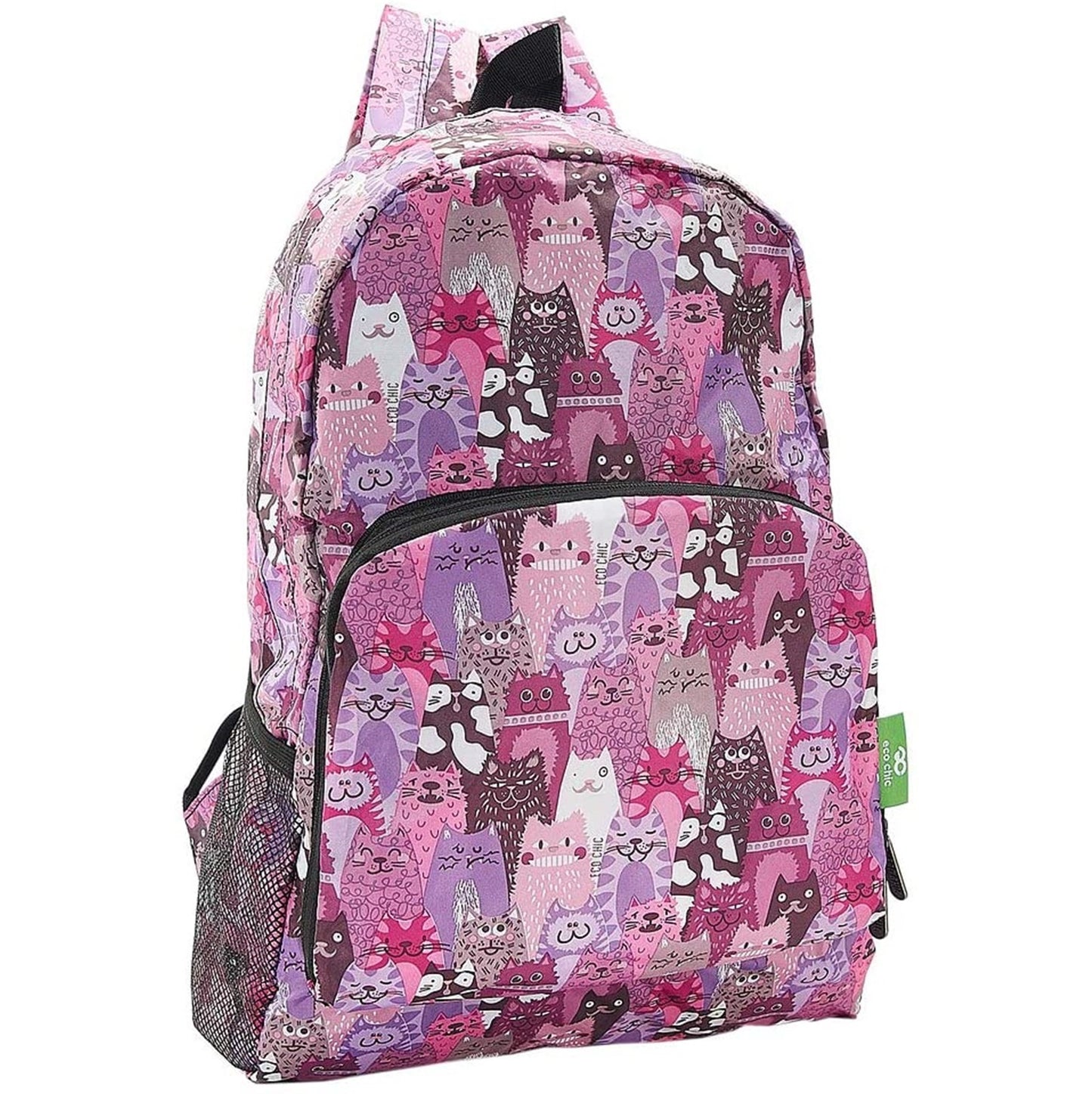 Eco Chic Lightweight Foldable Backpack (Stacking Cats Purple)