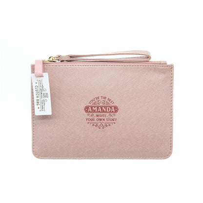 Clutch Bag With Handle & Embossed Text "Amanda"