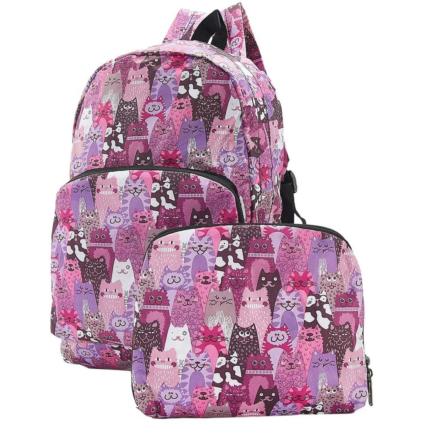 Eco Chic Lightweight Foldable Backpack (Stacking Cats Purple)