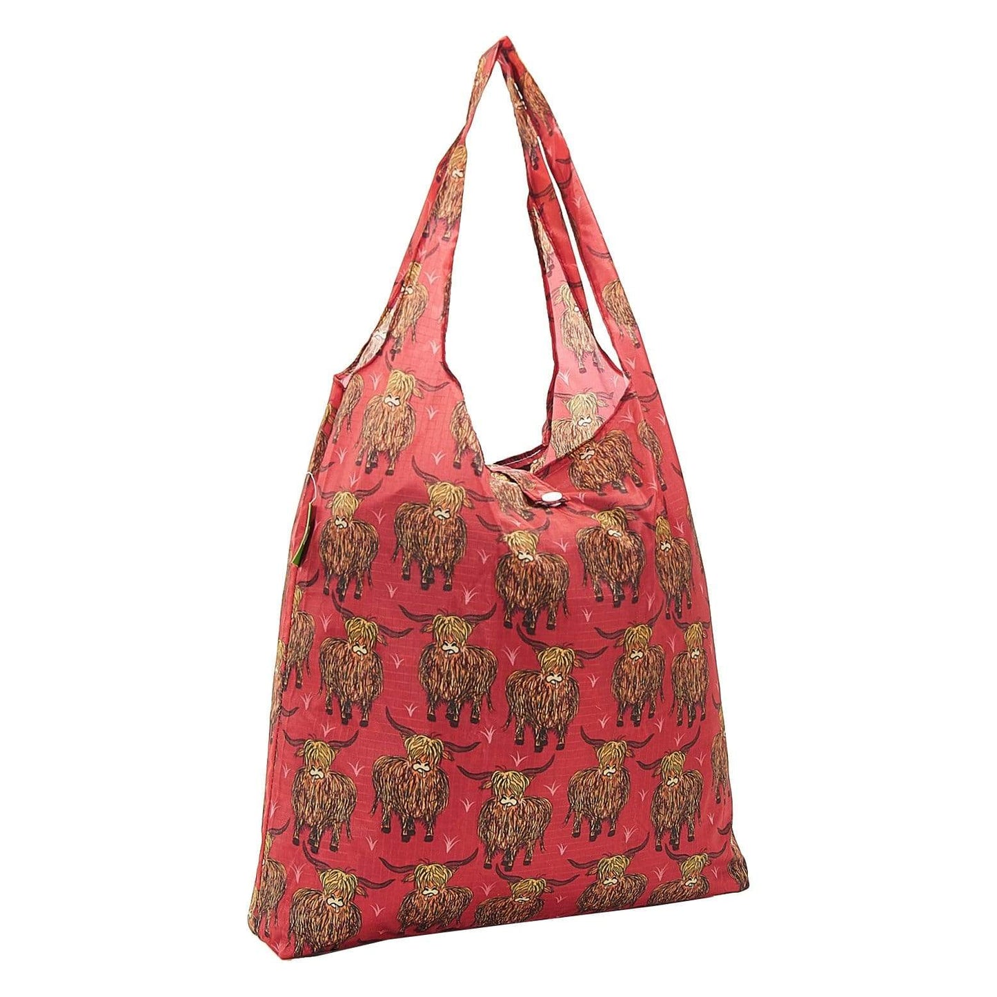 Eco Chic Lightweight Foldable Reusable Shopping Bag (Highland Cow Red)