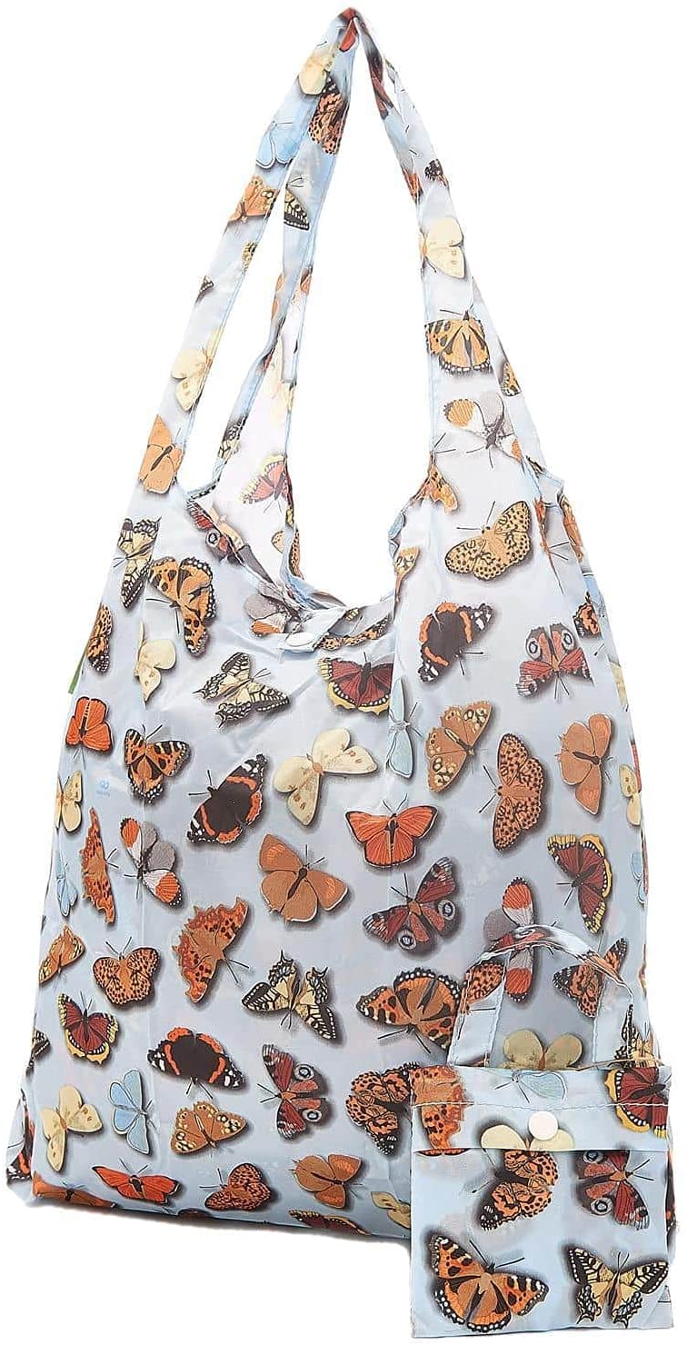 Eco Chic Lightweight Foldable Reusable Shopping Bag (Wild Butterflies Blue)