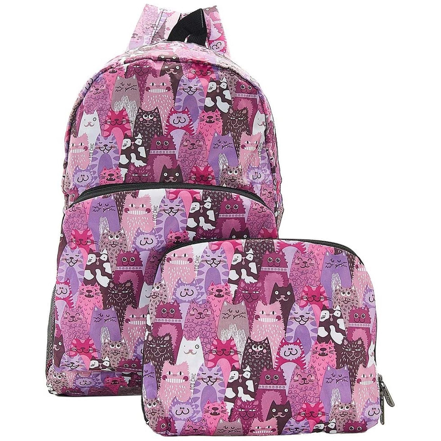 Eco Chic Lightweight Foldable Backpack (Stacking Cats Purple)