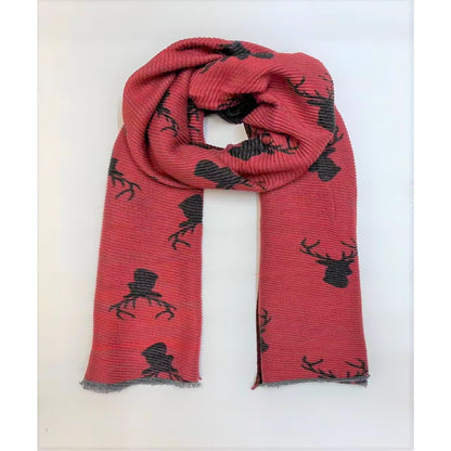 Reversible Red/Grey Stag Print Scarf