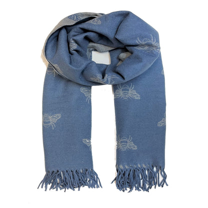 Reversible Blue/Grey Bee Print Scarf