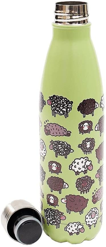 Eco Chic Reusable Thermal Bottle | Stainless Steel Insulated Travel Bottle with Leakproof Lid | Eco-Friendly and Reusable for Hot & Cold Drinks (Green Sheep, 500ml/17oz)