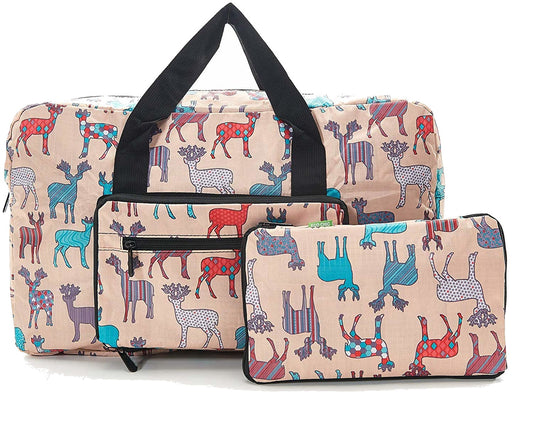 Eco Chic foldaway Holdall with Stag design Beige