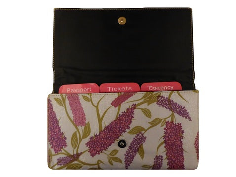 Travel Document Wallet by Eco Chic Waterproof & Durable Fabric Buddleia Design - Grey