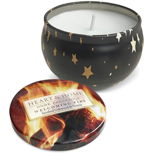 Heart & Home Christmas Tin Candle Welcoming Fire