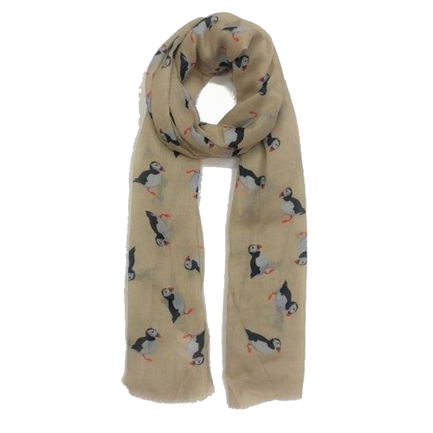 Stone Puffin Print Scarf