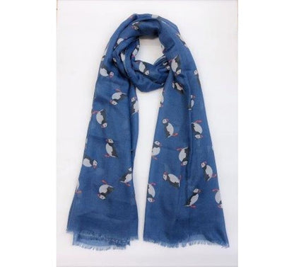 Blue Puffin Print Scarf