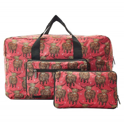 Eco Chic Lightweight Foldable Holdall Highland Cow (Red)