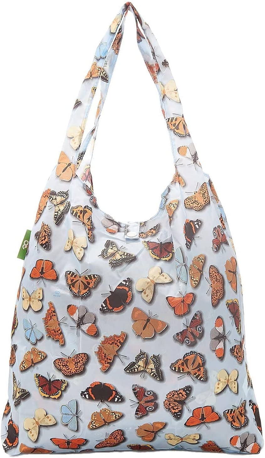 Eco Chic Lightweight Foldable Reusable Shopping Bag (Wild Butterflies Blue)