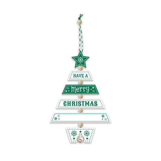 HH- Xmas Tree Decoration - Merry Xmas Gr/Wh