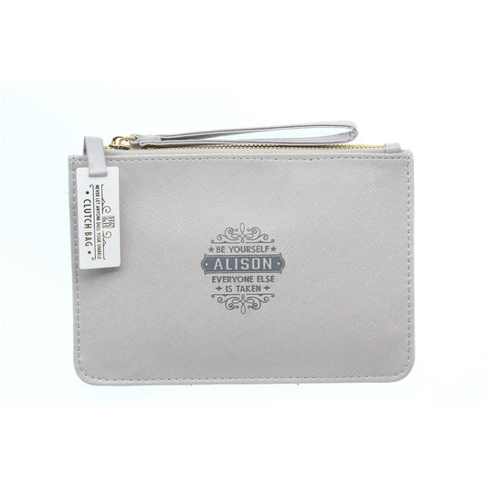 Clutch Bag With Handle & Embossed Text "Alison"