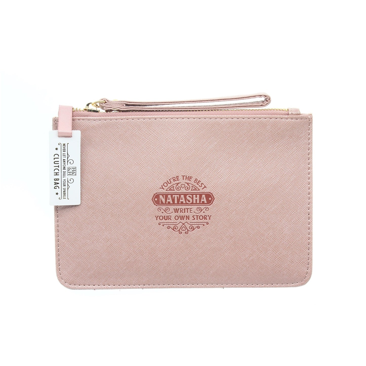 Clutch Bag With Handle & Embossed Text "Natasha"